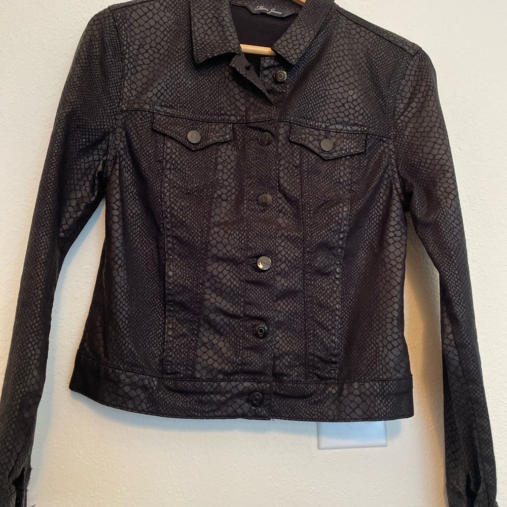 Mavi Jeans‎ Women’s Black Cropped-Fit Patterned Maran Jacket Size Medium